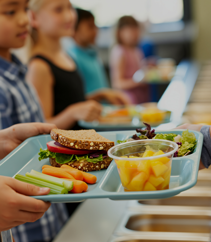 School meal with California cling peaches