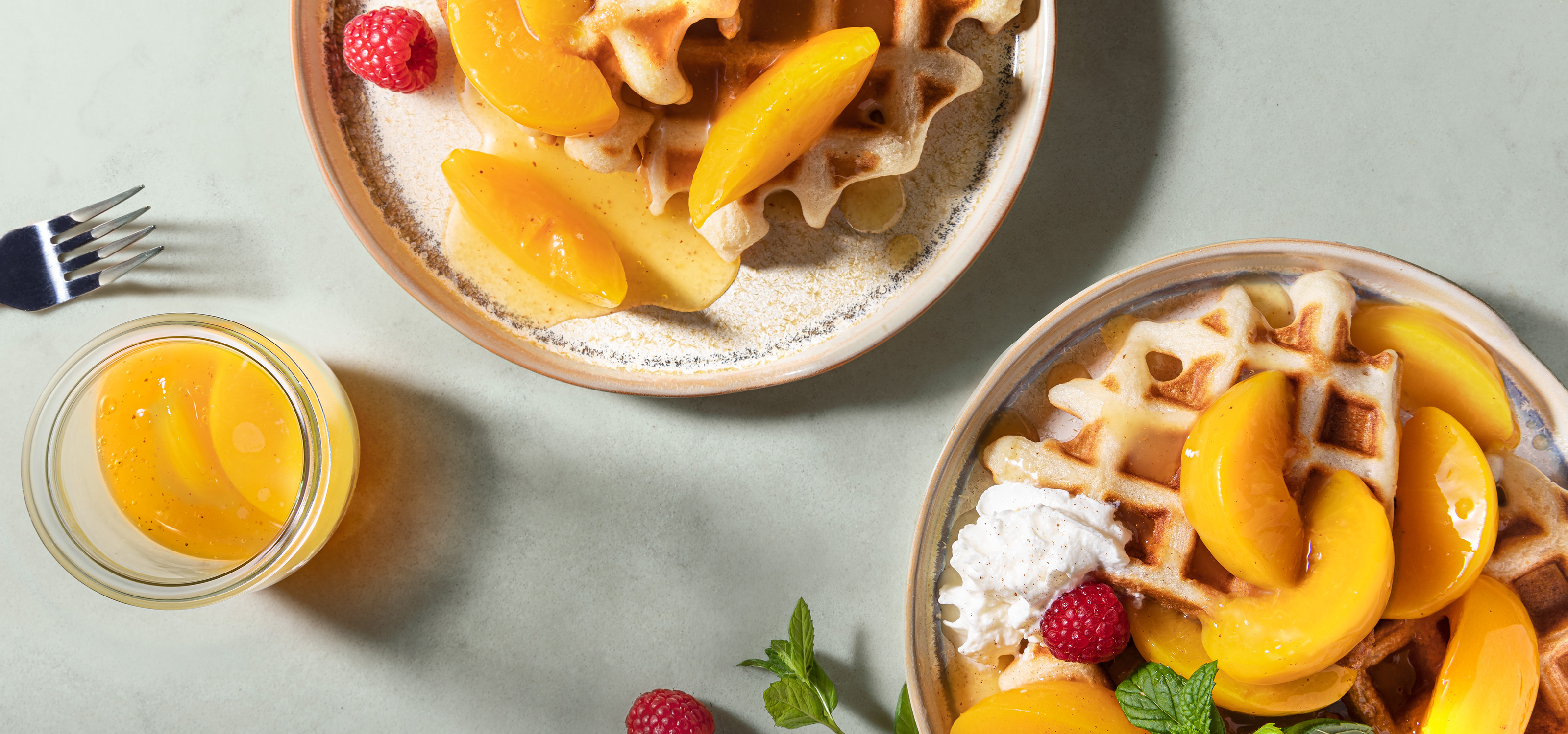 California Cling Peach Syrupy Waffles - California Cling Peaches