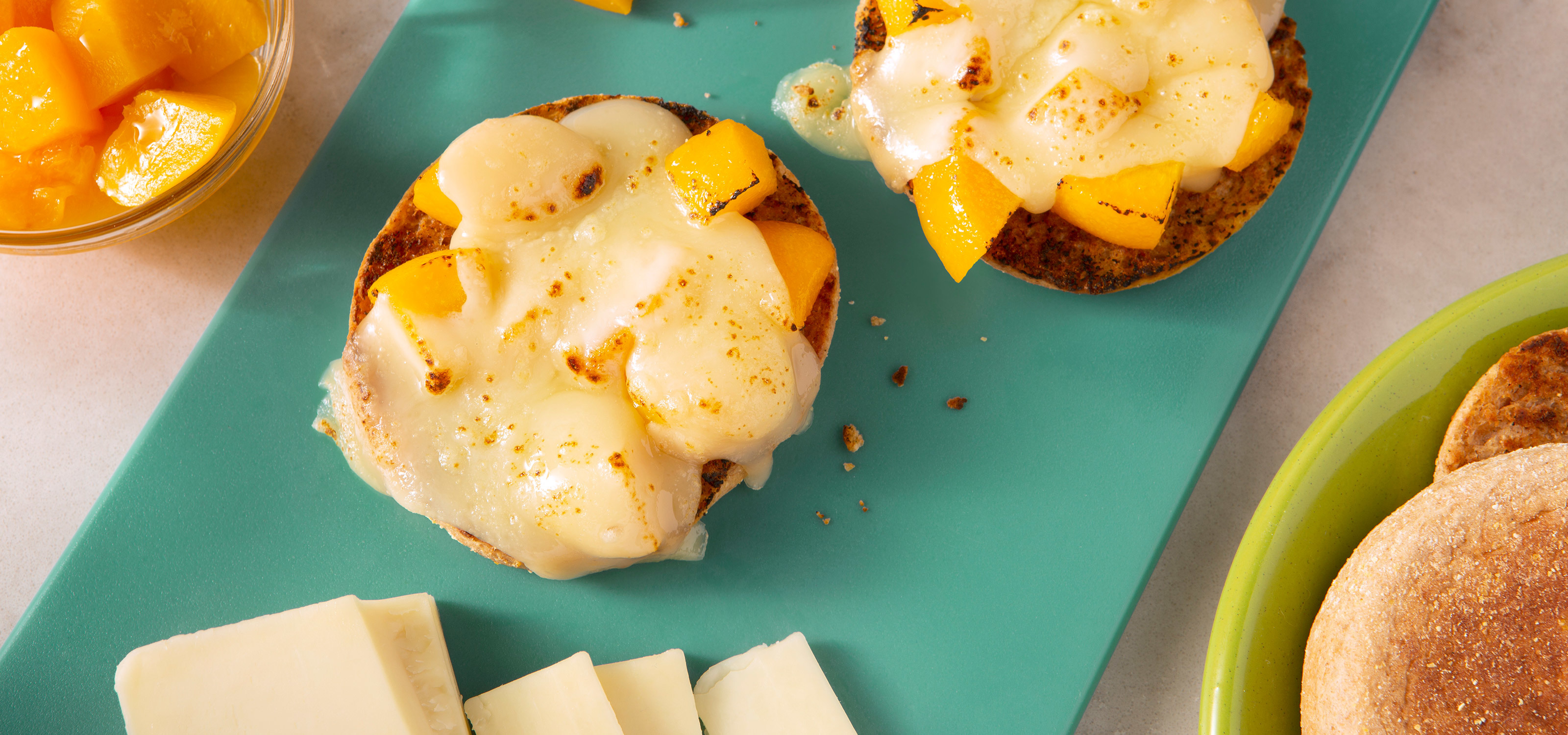 California Cling Peach Open Faced Grilled Cheese Snack Sandwiches - California Cling Peaches