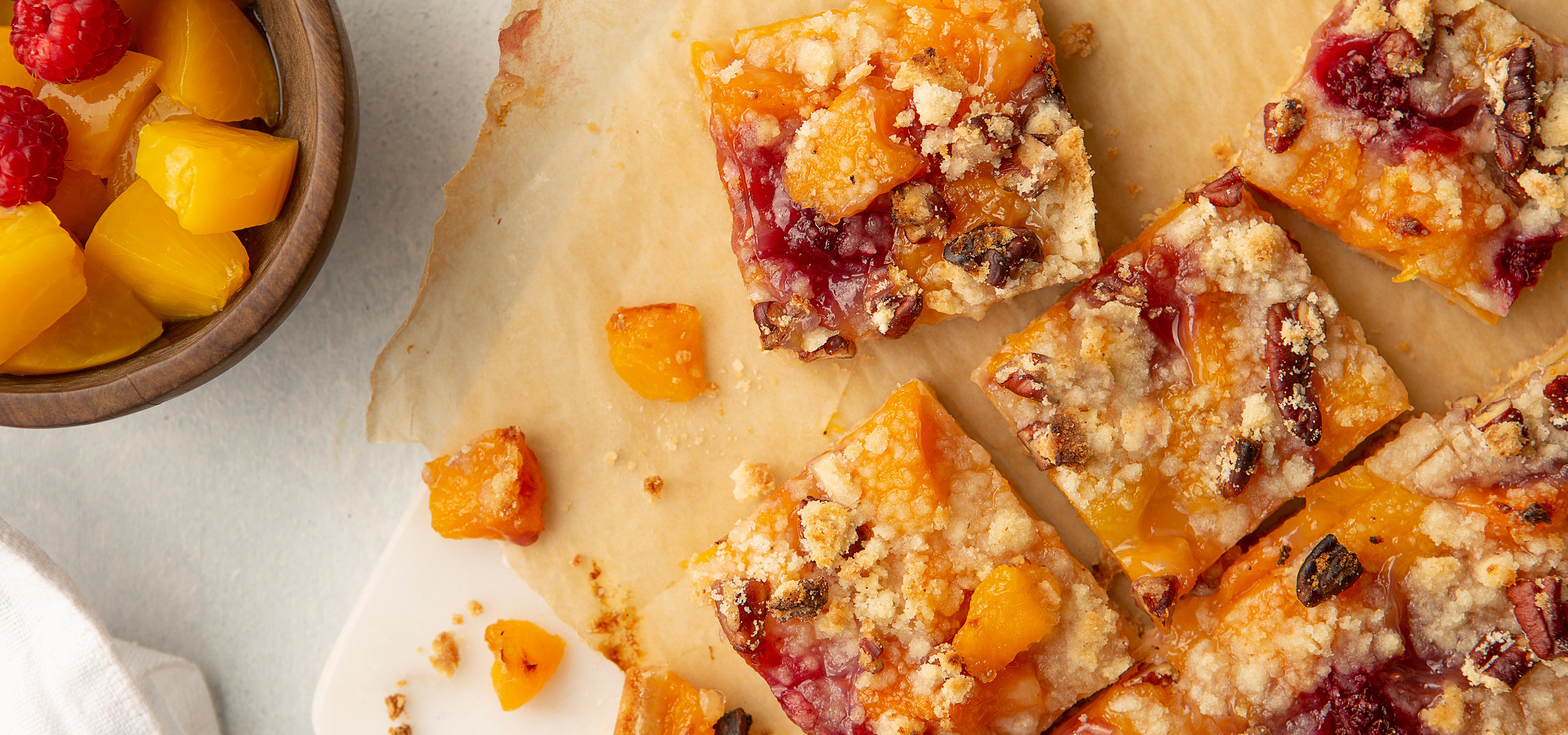 California Cling Peach & Raspberry Shortbread Squares - California Cling Peaches