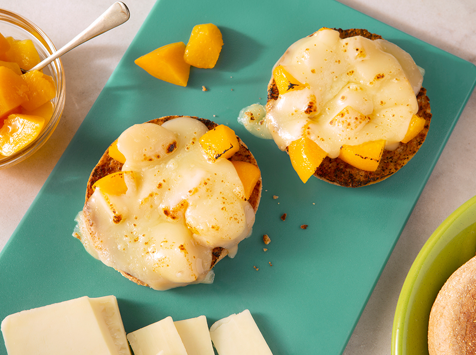 California Cling Peach Open Faced Grilled Cheese Snack Sandwich