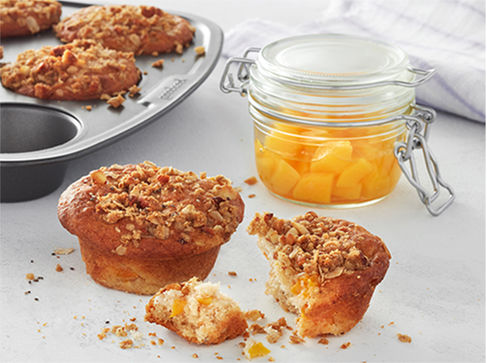 California Cling Peach & Gluten-Free Oat Crumble Muffins