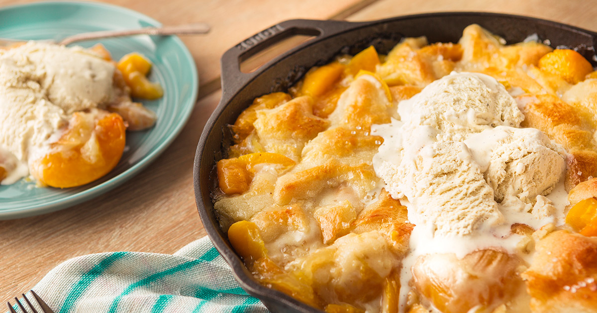 California Cling Peach & Sugar Cookie Skillet Peach Cobbler - California Cling Peaches